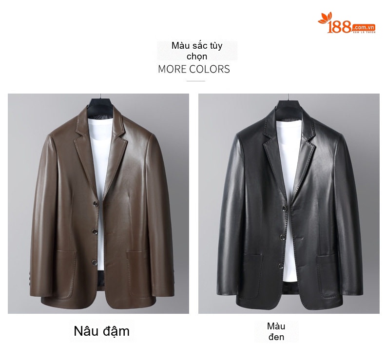 Áo Khoác Blazer Nam Da Cừu Dáng Ôm Vừa Vặn Phong Cách Doanh Nhân Màu Đen, Nâu chi tiết 12