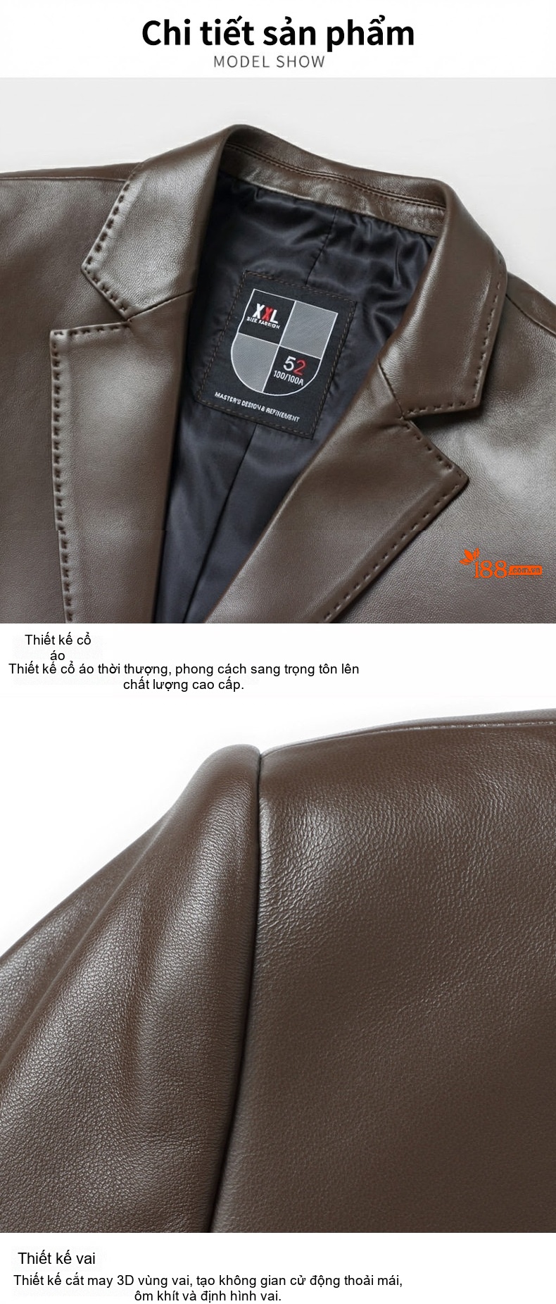 Áo Khoác Blazer Nam Da Cừu Dáng Ôm Vừa Vặn Phong Cách Doanh Nhân Màu Đen, Nâu chi tiết 13