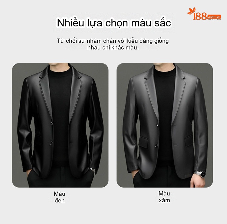 Áo Khoác Blazer Nam Da PU Giả Da Phong Cách Thanh Lịch Màu Đen, Be chi tiết 5