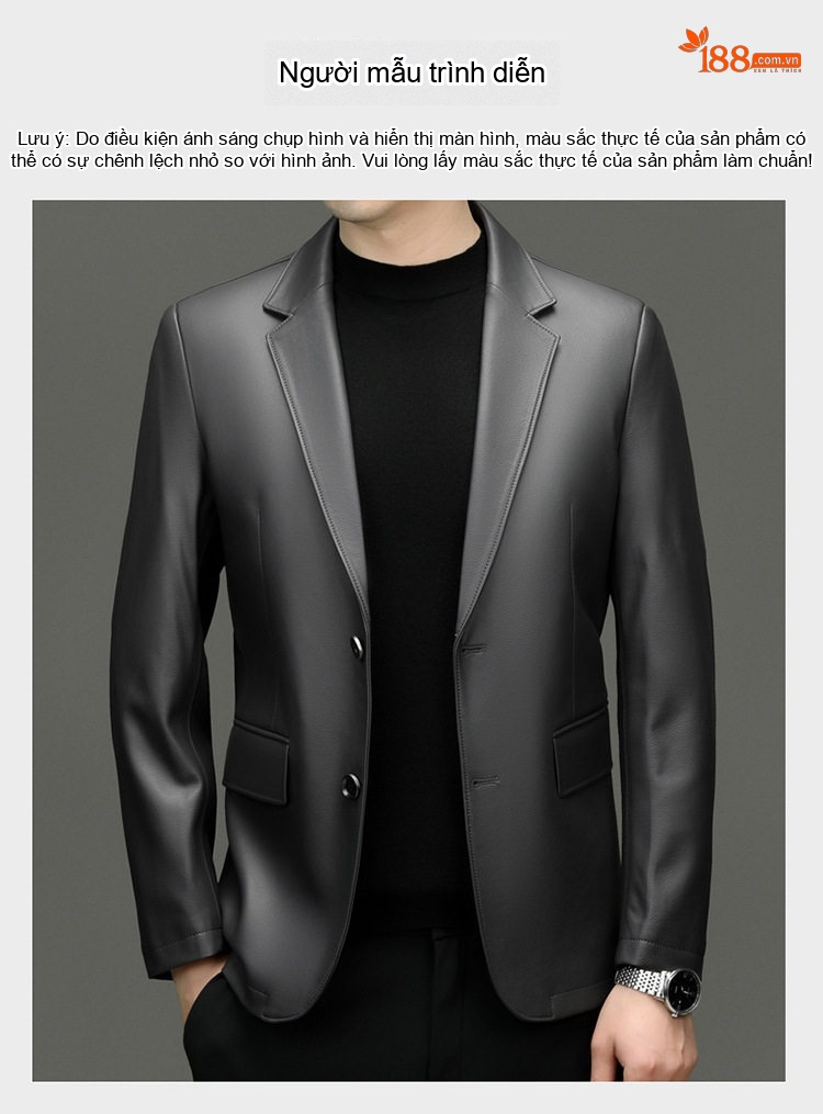 Áo Khoác Blazer Nam Da PU Giả Da Phong Cách Thanh Lịch Màu Đen, Be chi tiết 6