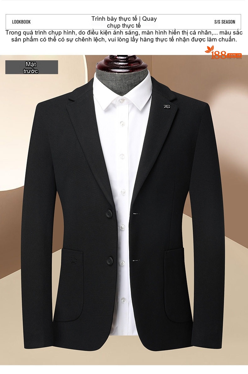 Áo Khoác Blazer Nam Len Lông Cừu Mỏng Chống Nhăn Phong Cách Business Casual Màu Đen chi tiết 8
