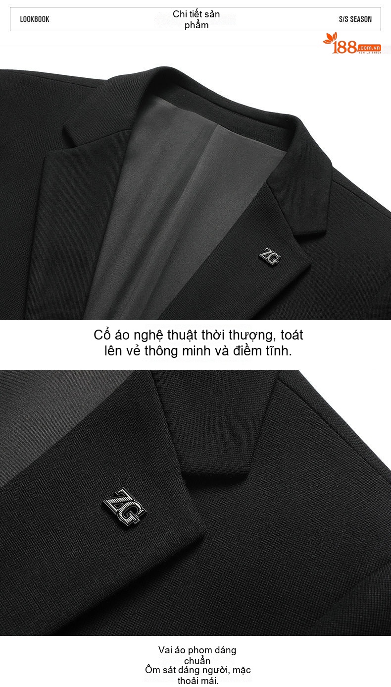 Áo Khoác Blazer Nam Len Lông Cừu Mỏng Chống Nhăn Phong Cách Business Casual Màu Đen chi tiết 12