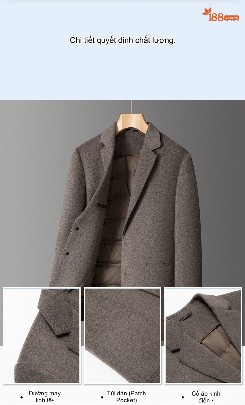 Áo Khoác Blazer Nam Lông Vũ Lót Lông Cừu Dày Dặn Phong Cách Doanh Nhân Màu Xám chi tiết 3