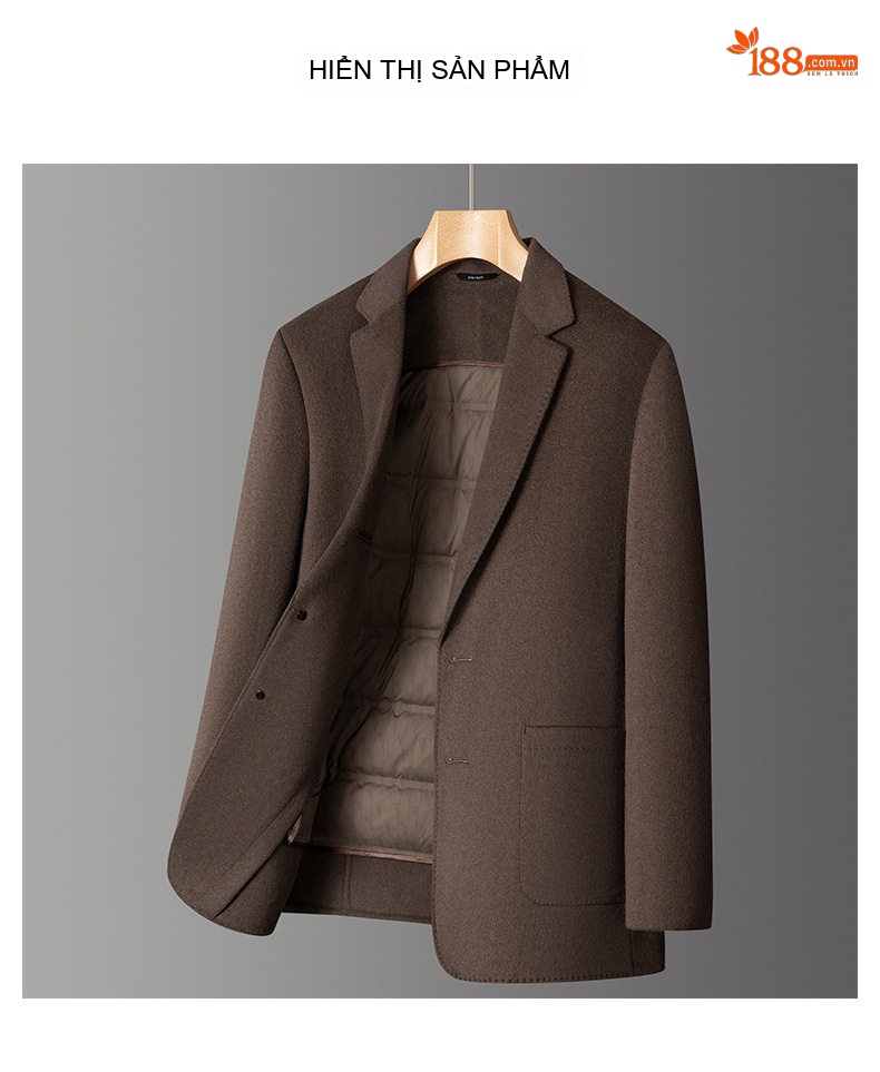 Áo Khoác Blazer Nam Lông Vũ Lót Lông Cừu Dày Dặn Phong Cách Doanh Nhân Màu Xám chi tiết 15