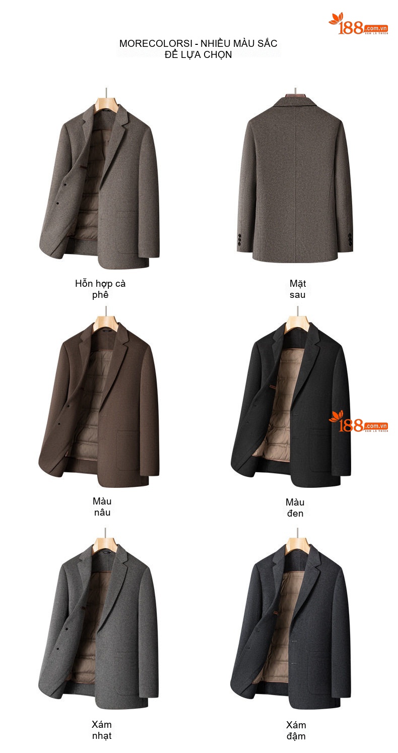 Áo Khoác Blazer Nam Lông Vũ Lót Lông Cừu Dày Dặn Phong Cách Doanh Nhân Màu Xám chi tiết 12