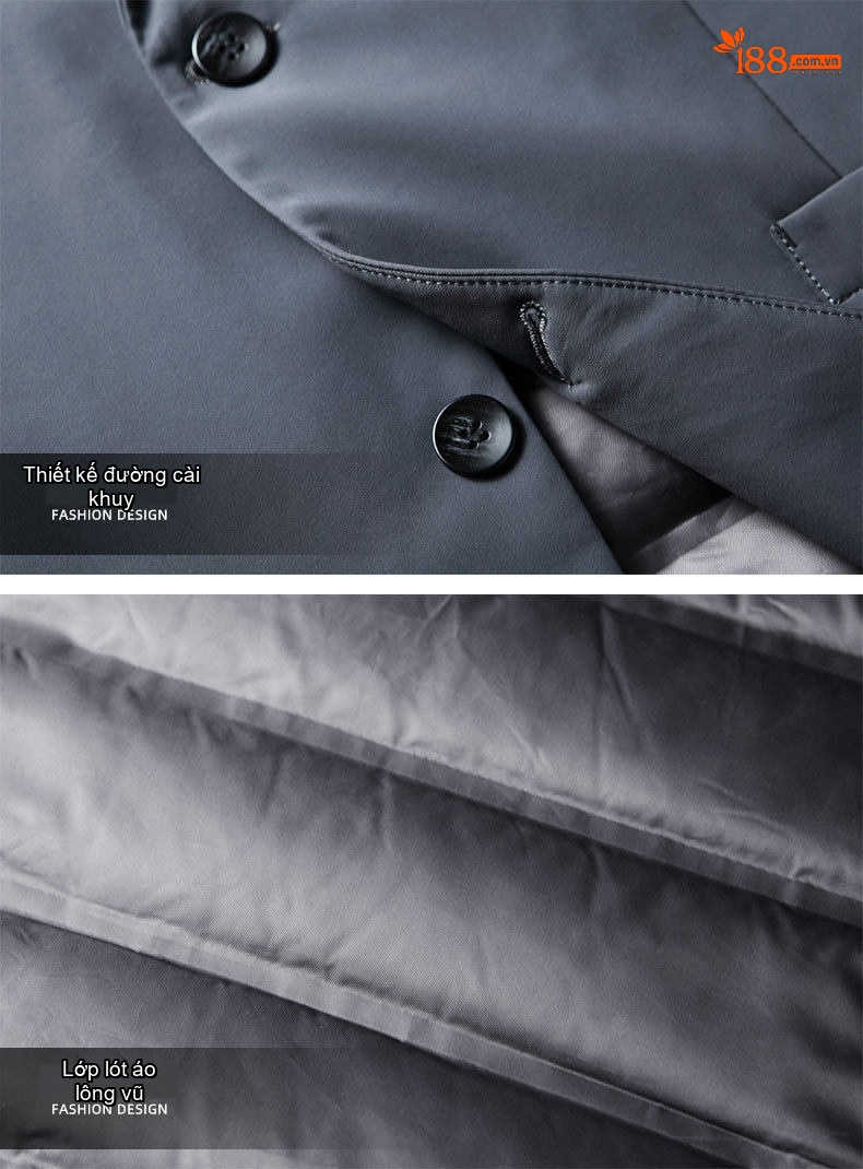 Áo Khoác Blazer Nam Lót Lông Vũ 90% Lông Vịt Trắng Dáng Vest Ấm Áp Màu Đen, Xám chi tiết 13