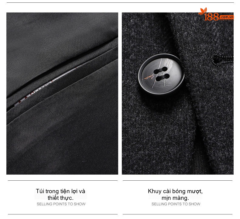 Áo Khoác Blazer Nam Mao Lông Co Giãn Chống Nhăn Họa Tiết Kẻ Sọc Túi Hộp Màu Xám Đậm chi tiết 4