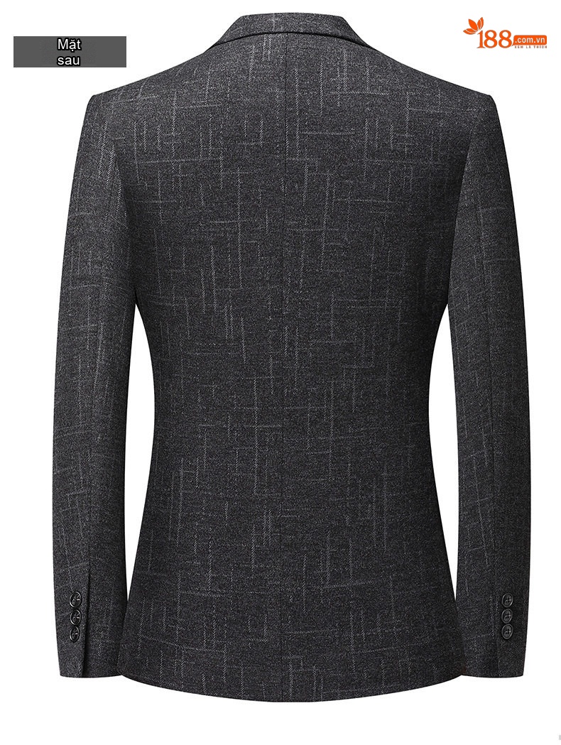 Áo Khoác Blazer Nam Mao Lông Co Giãn Chống Nhăn Họa Tiết Kẻ Sọc Túi Hộp Màu Xám Đậm chi tiết 10