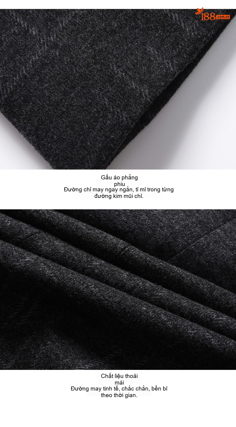 Áo Khoác Blazer Nam Mao Lông Co Giãn Chống Nhăn Họa Tiết Kẻ Sọc Túi Hộp Màu Xám Đậm chi tiết 13