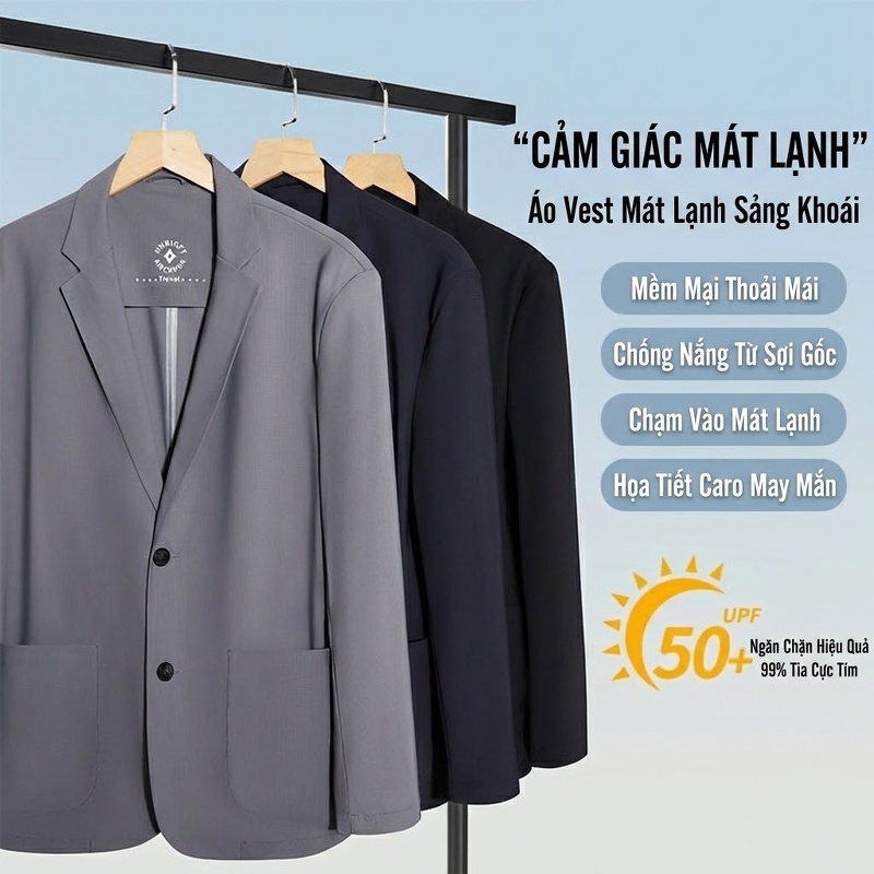 Áo Khoác Blazer Nam Mỏng Nhẹ Thoáng Mát Chống Nắng Màu Đen, Xám