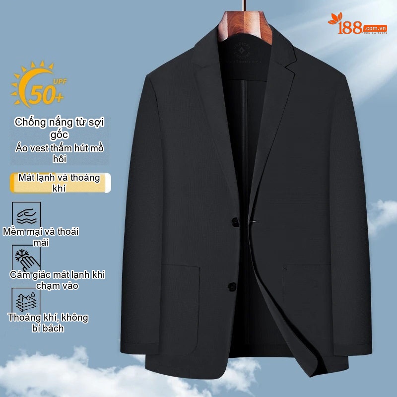 Áo Khoác Blazer Nam Mỏng Nhẹ Thoáng Mát Chống Nắng Màu Đen, Xám