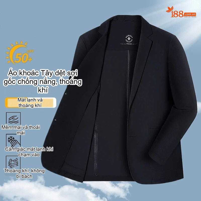 Áo Khoác Blazer Nam Mỏng Nhẹ Thoáng Mát Chống Nắng Màu Đen, Xám
