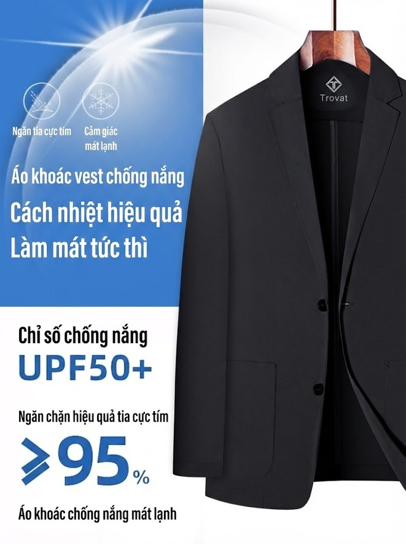 Áo Khoác Blazer Nam Mỏng Nhẹ Thoáng Mát Chống Nắng Màu Đen, Xám chi tiết 1