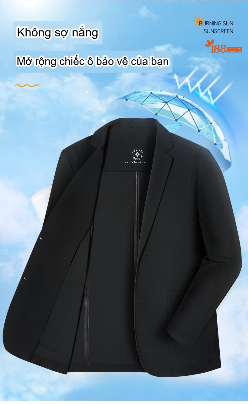 Áo Khoác Blazer Nam Mỏng Nhẹ Thoáng Mát Chống Nắng Màu Đen, Xám chi tiết 4