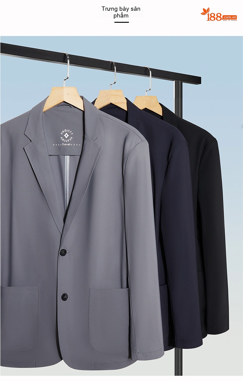 Áo Khoác Blazer Nam Mỏng Nhẹ Thoáng Mát Chống Nắng Màu Đen, Xám chi tiết 9