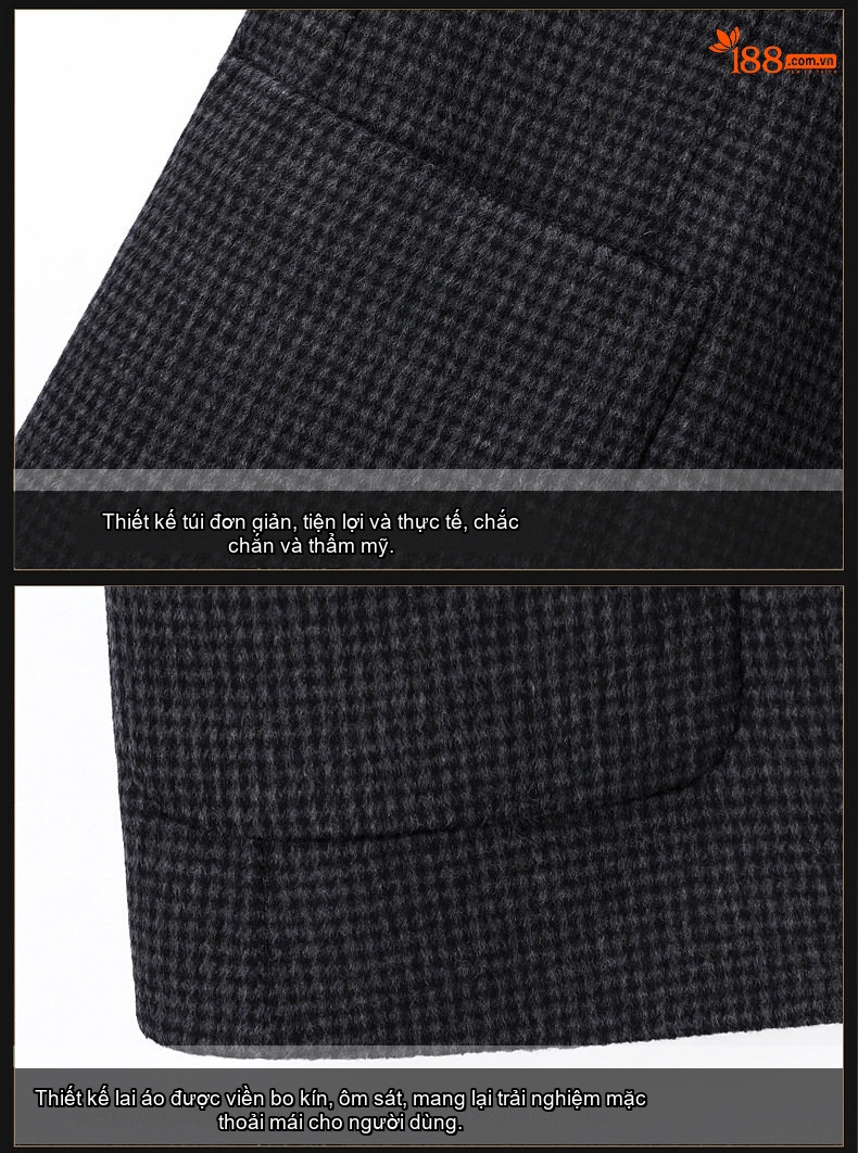 Áo Khoác Blazer Nam Vải Tuýt Họa Tiết Houndstooth Phong Cách Doanh Nhân Màu Xám, Đen chi tiết 15