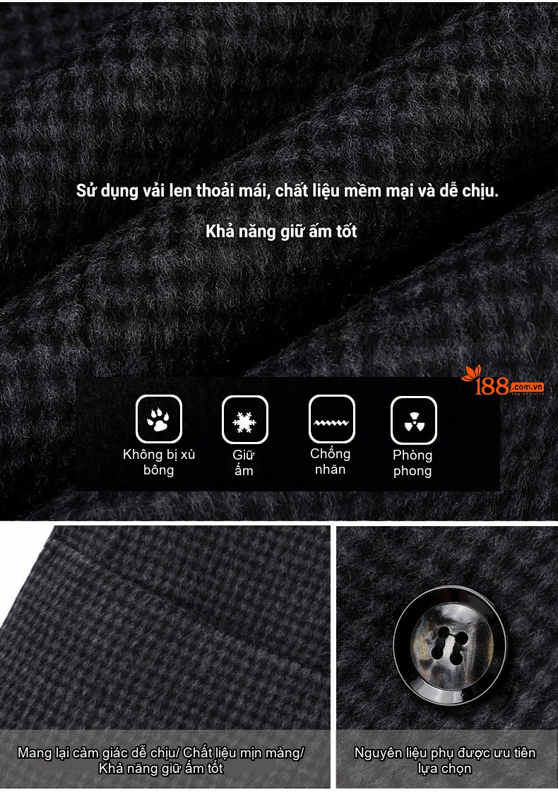 Áo Khoác Blazer Nam Vải Tuýt Họa Tiết Houndstooth Phong Cách Doanh Nhân Màu Xám, Đen chi tiết 3