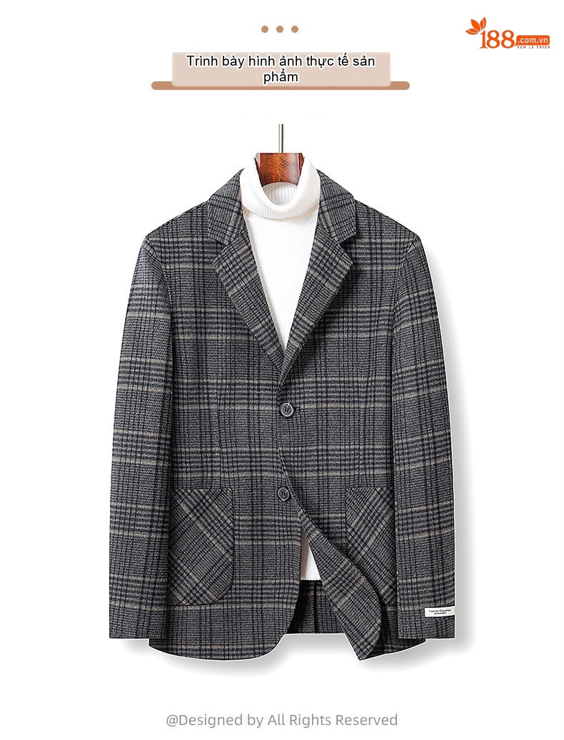 Áo Khoác Blazer Nam Vải Tuýt Kẻ Ô Hai Mặt Phong Cách Doanh Nhân Màu Xám chi tiết 12