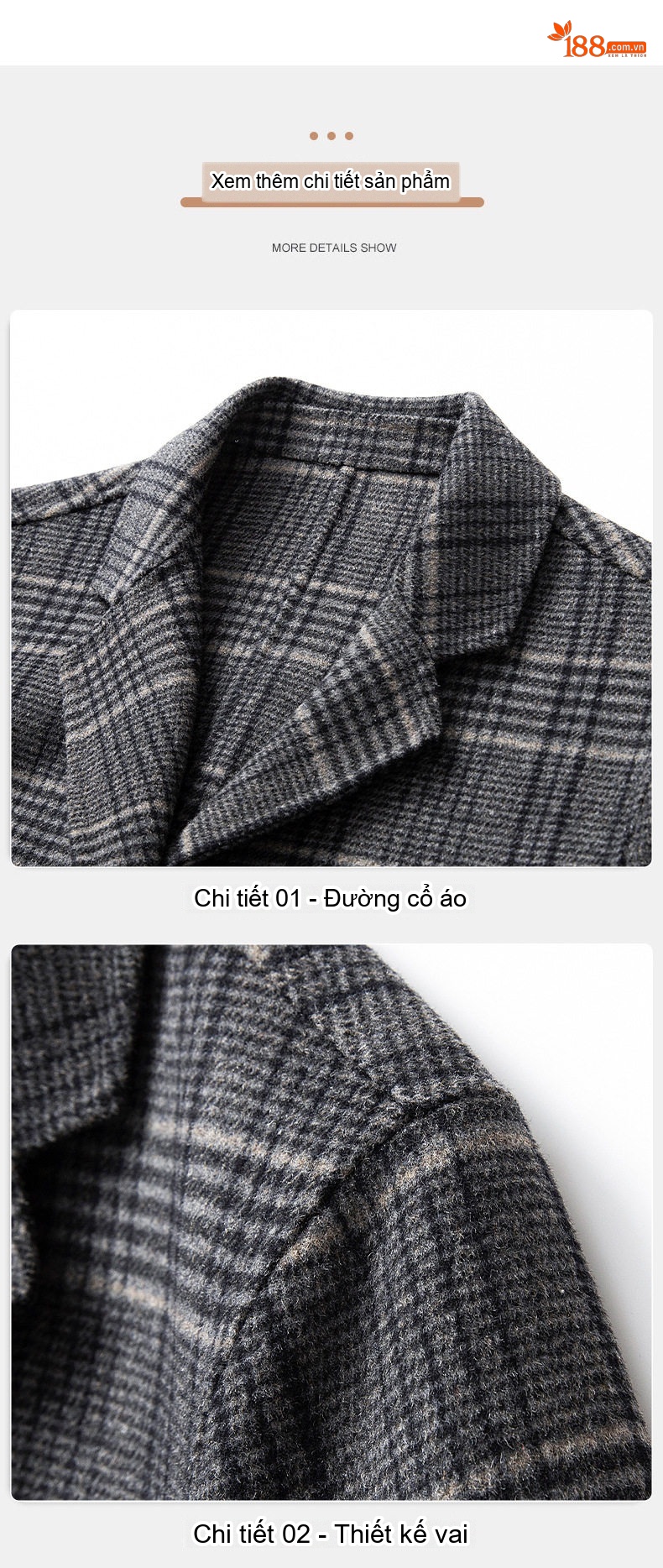 Áo Khoác Blazer Nam Vải Tuýt Kẻ Ô Hai Mặt Phong Cách Doanh Nhân Màu Xám chi tiết 15