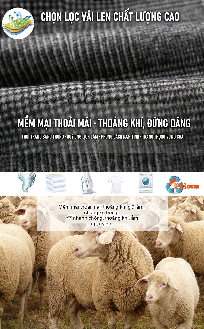 Áo Khoác Blazer Nam Wool Pha Dạ Kẻ Caro Phong Cách Công Sở Màu Xám, Nâu chi tiết 2
