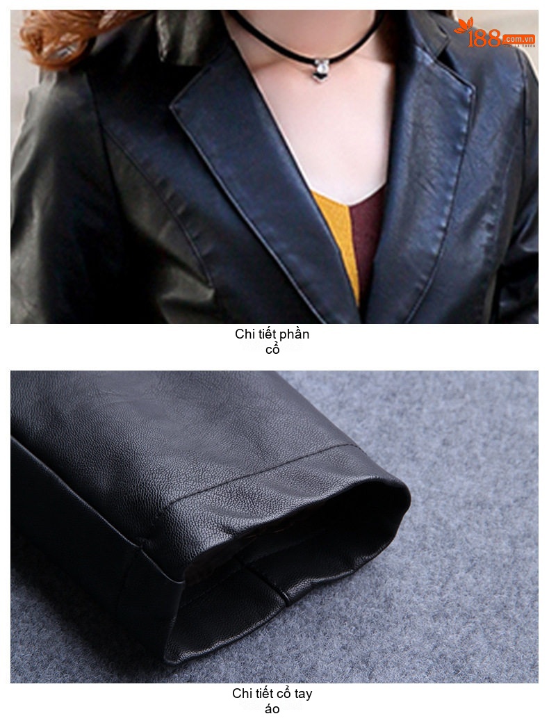 Áo Khoác Blazer Nữ Da Bóng Dáng Ngắn Phong Cách Hàn Quốc Màu Nâu, Đen chi tiết 23