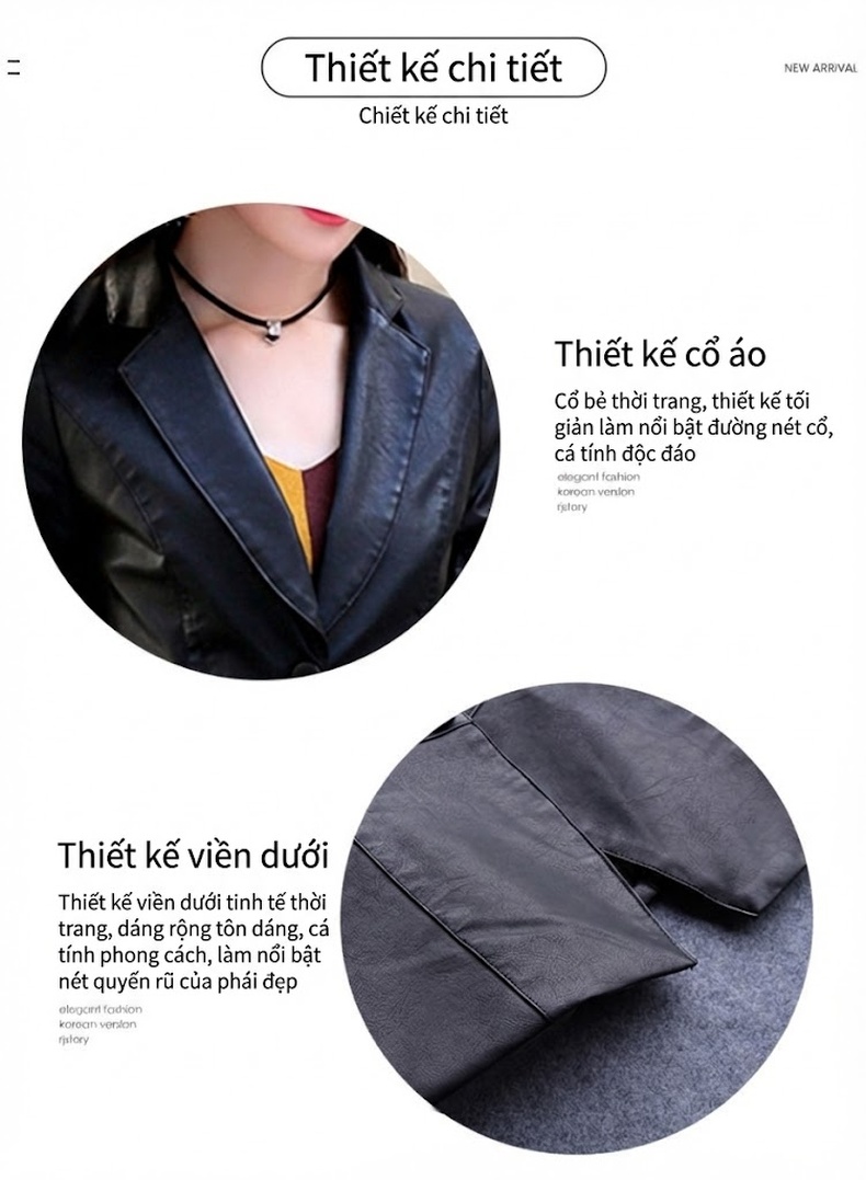 Áo Khoác Blazer Nữ Da Bóng Dáng Ngắn Phong Cách Hàn Quốc Màu Nâu, Đen chi tiết 5