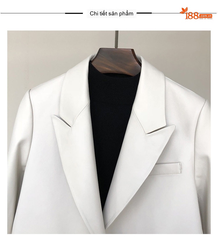 Áo Khoác Blazer Nữ Da Cừu Da Thật Thiết Kế Hai Hàng Khuy Màu Trắng, Đen chi tiết 8