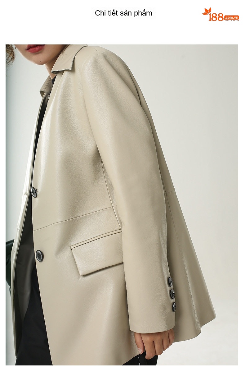 Áo Khoác Blazer Nữ Da Cừu Kiểu Hàn Quốc Màu Kem, Đen chi tiết 10