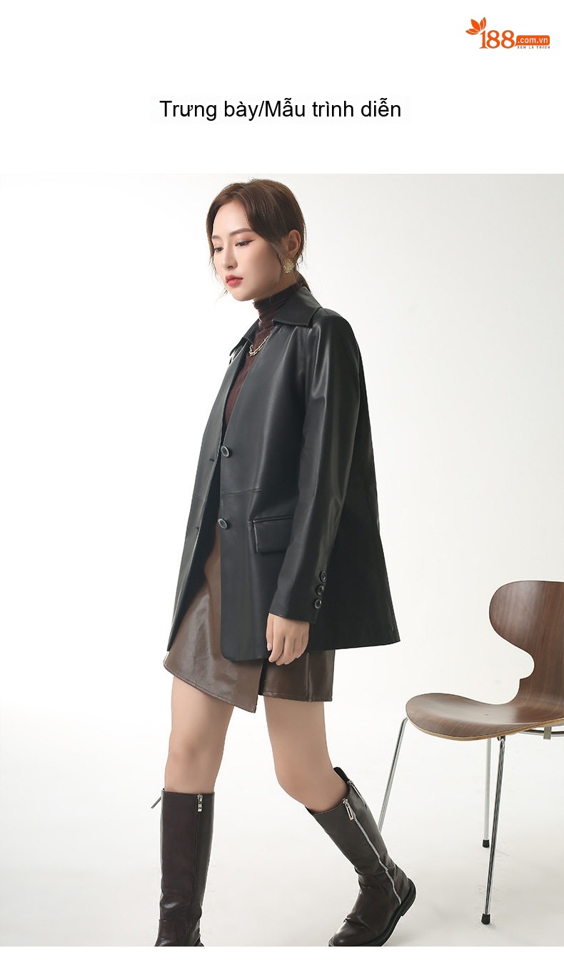 Áo Khoác Blazer Nữ Da Cừu Kiểu Hàn Quốc Màu Kem, Đen chi tiết 12