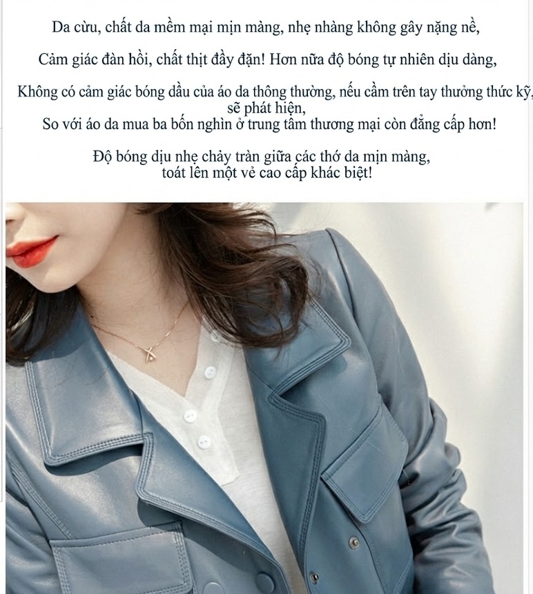Áo Khoác Blazer Nữ Da Thật Dáng Ngắn Chiết Eo chi tiết 7