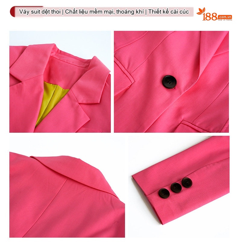 Áo Khoác Blazer Nữ Dáng Dài Màu Hồng Hoa Hồng chi tiết 4