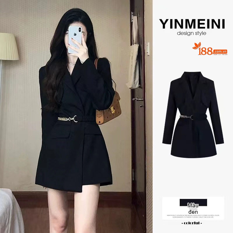 Áo Khoác Blazer Nữ Dáng Ngắn Cổ chữ V Màu Đen