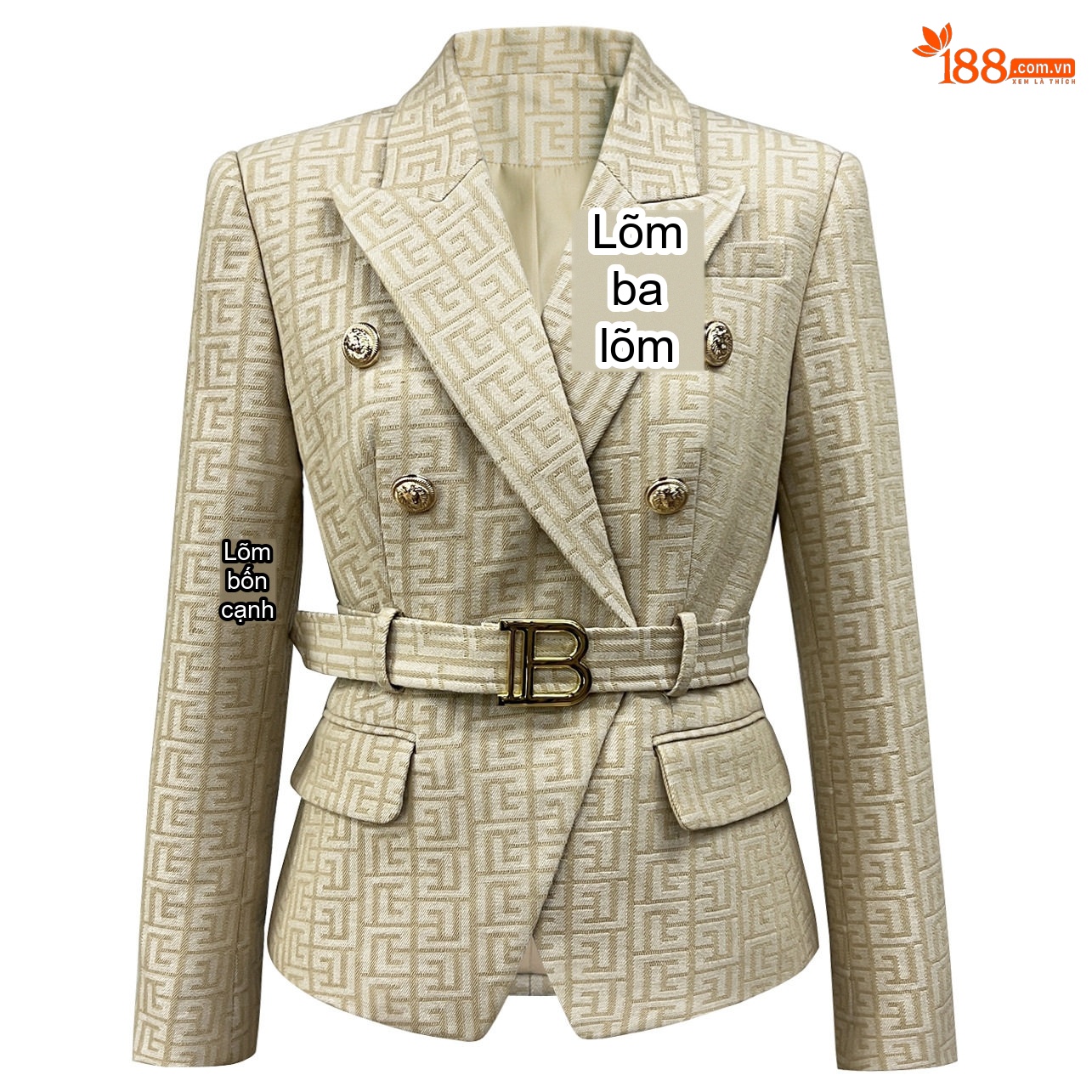 Áo Khoác Blazer Nữ Dáng Ngắn Họa Tiết Thêu Jacquard Cao Cấp Size S-5XL Màu Kem