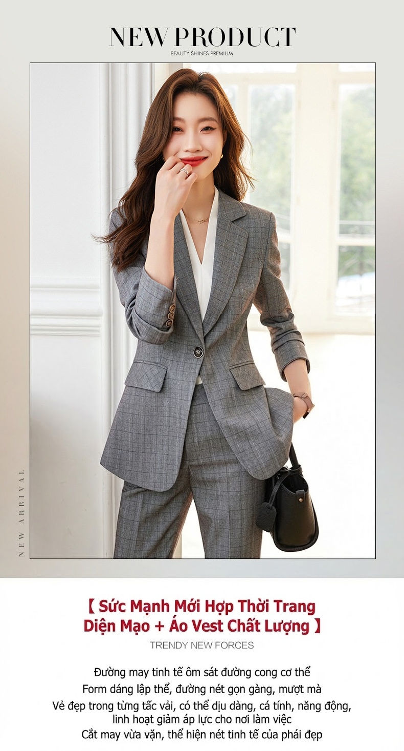 Áo Khoác Blazer Nữ Dáng Ôm Công Sở Phong Cách Hàn Quốc Màu Nâu, Xám chi tiết 2