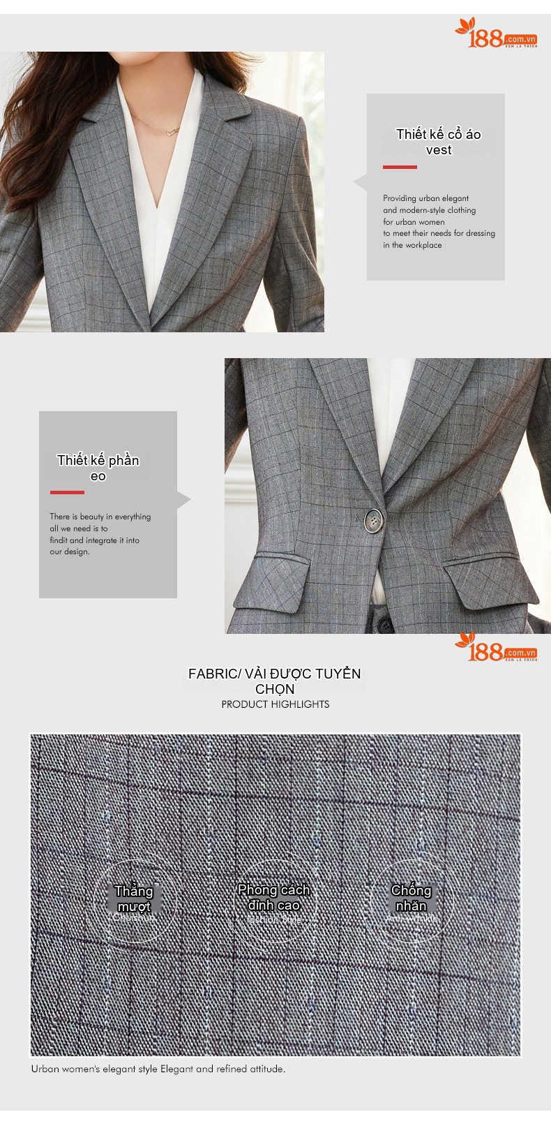 Áo Khoác Blazer Nữ Dáng Ôm Công Sở Phong Cách Hàn Quốc Màu Nâu, Xám chi tiết 4