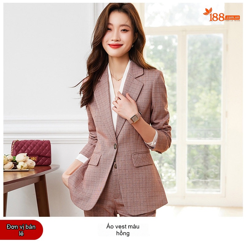 Áo Khoác Blazer Nữ Dáng Ôm Công Sở Phong Cách Hàn Quốc Màu Nâu, Xám