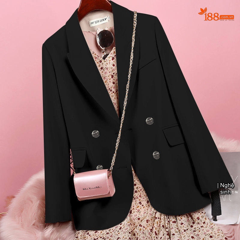 Áo Khoác Blazer Nữ Form Rộng Dáng Suông Màu Be, Trắng, Đen