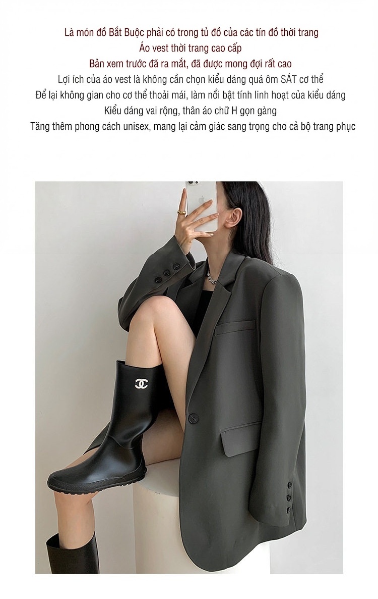 Áo Khoác Blazer Nữ Form Rộng Phong Cách Hàn Quốc Màu Xám, Đen chi tiết 1