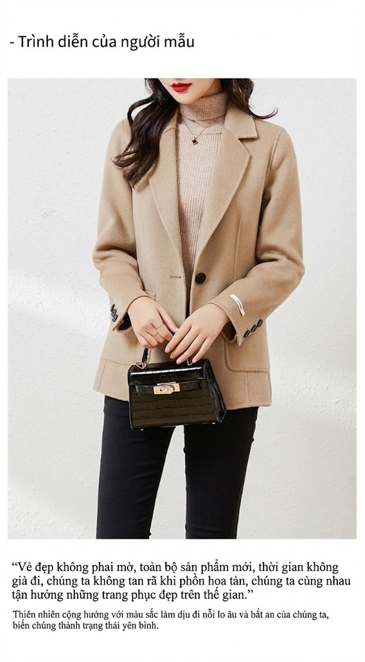 Áo Khoác Blazer Nữ Hai Mặt Lông Cừu Ngắn Tay Dáng Ôm chi tiết 5