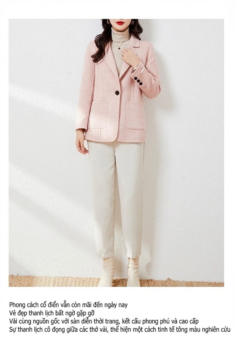 Áo Khoác Blazer Nữ Hai Mặt Lông Cừu Ngắn Tay Dáng Ôm chi tiết 10