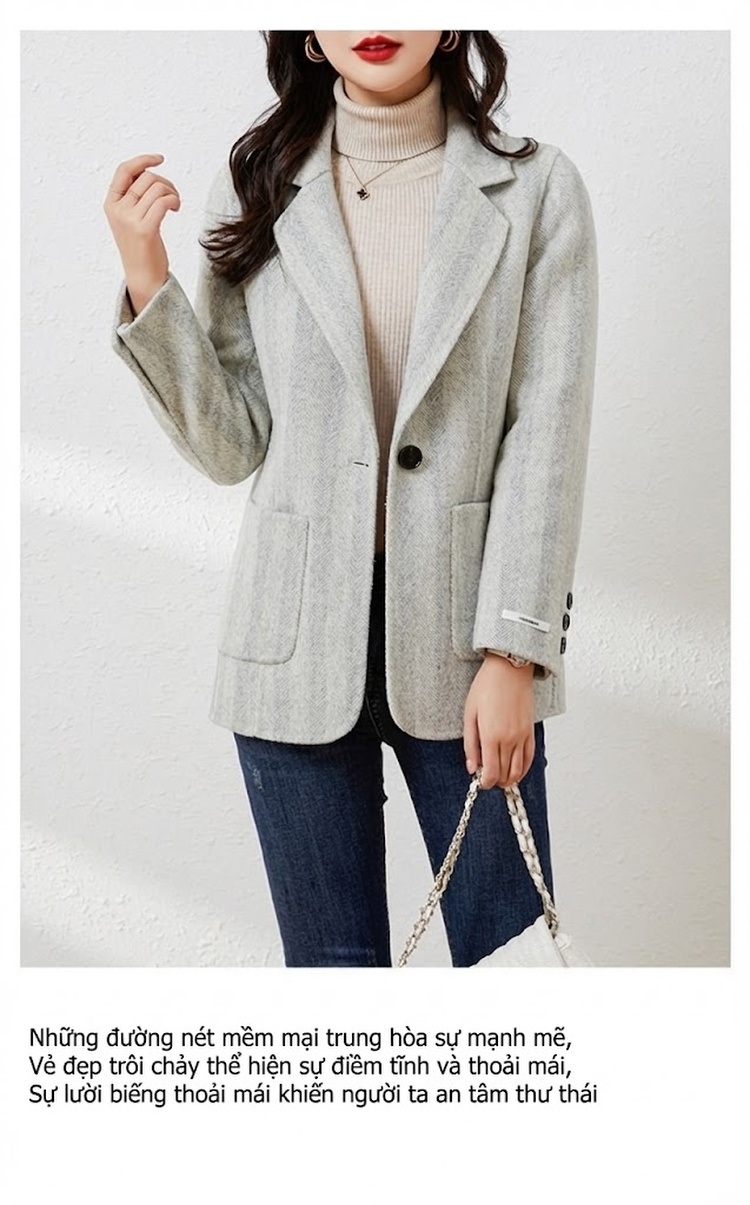 Áo Khoác Blazer Nữ Hai Mặt Lông Cừu Ngắn Tay Dáng Ôm chi tiết 13