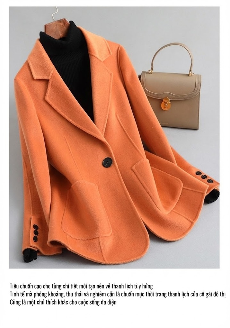Áo Khoác Blazer Nữ Hai Mặt Lông Cừu Ngắn Tay Dáng Ôm chi tiết 18