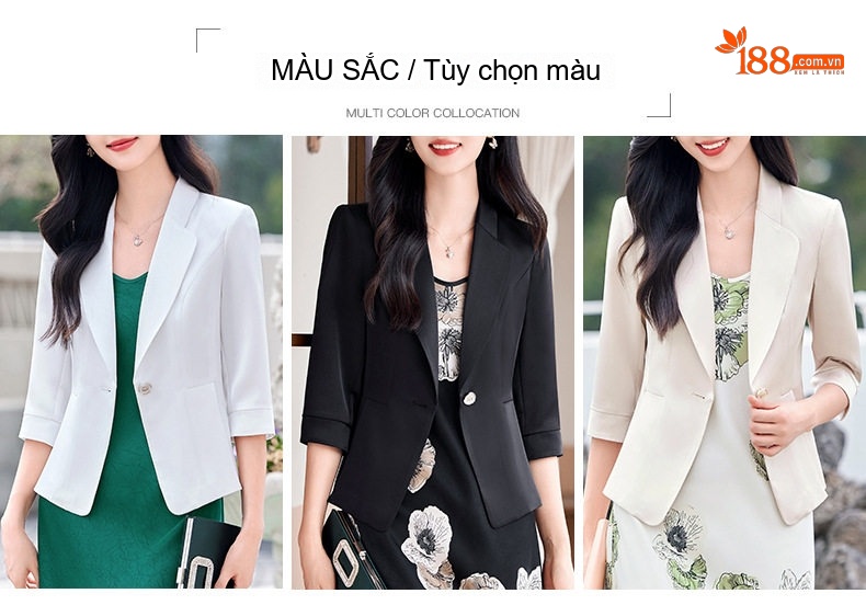 Áo Khoác Blazer Nữ Lụa Satin Tay Lỡ Dáng Ôm Hàn Quốc Màu Đen, Trắng, Kem chi tiết 3