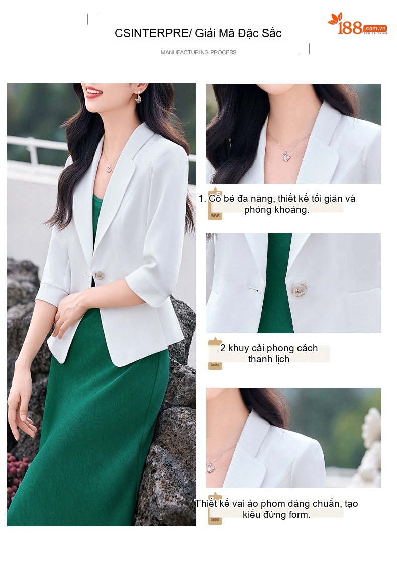 Áo Khoác Blazer Nữ Lụa Satin Tay Lỡ Dáng Ôm Hàn Quốc Màu Đen, Trắng, Kem chi tiết 4