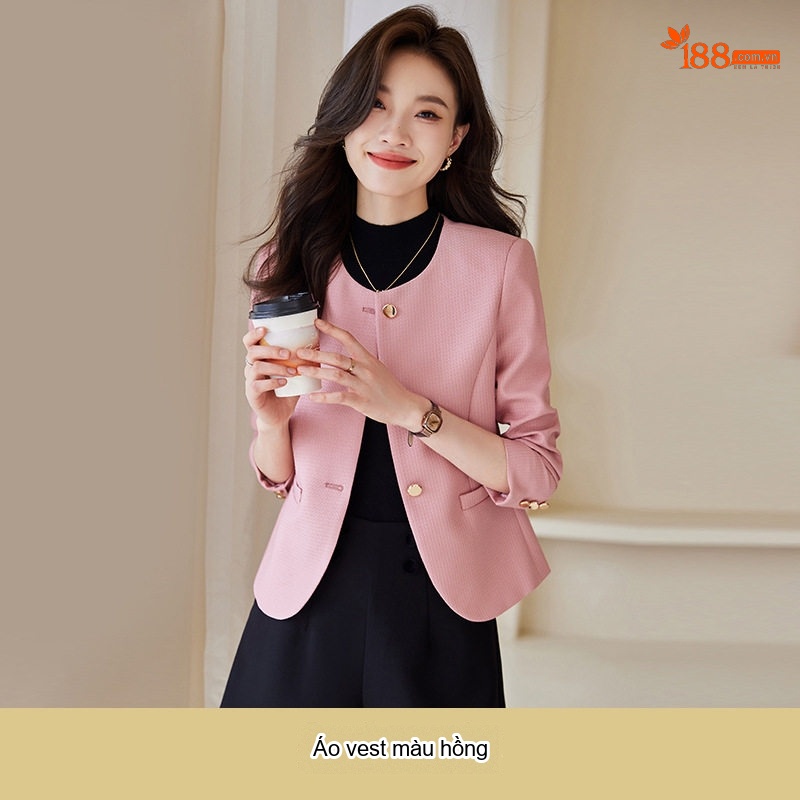 Áo Khoác Blazer Nữ Phong Cách Hàn Quốc Công Sở Thanh Lịch Màu Hồng, Kem, Xanh, Vàng