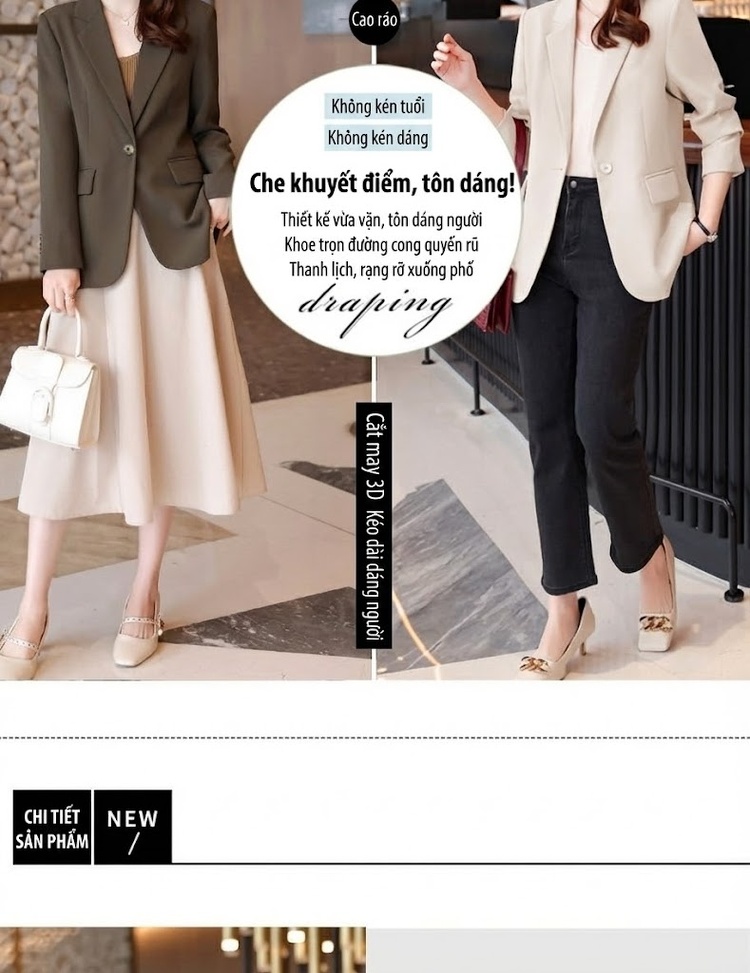 Áo Khoác Blazer Nữ Phong Cách Hàn Quốc Thiết Kế Thanh Lịch Màu Xanh Lá, Hồng, Đen, Kem chi tiết 5