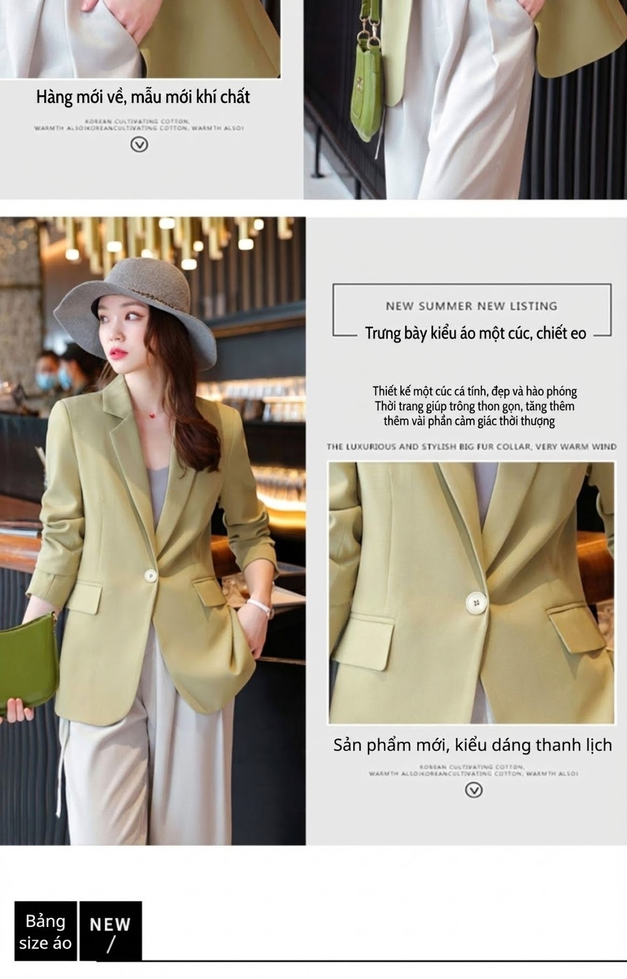 Áo Khoác Blazer Nữ Phong Cách Hàn Quốc Thiết Kế Thanh Lịch Màu Xanh Lá, Hồng, Đen, Kem chi tiết 8
