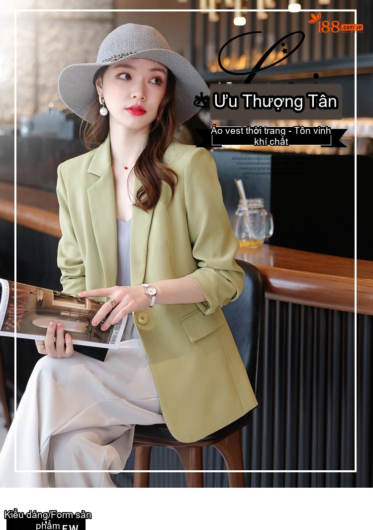 Áo Khoác Blazer Nữ Phong Cách Hàn Quốc Thiết Kế Thanh Lịch Màu Xanh Lá, Hồng, Đen, Kem chi tiết 2