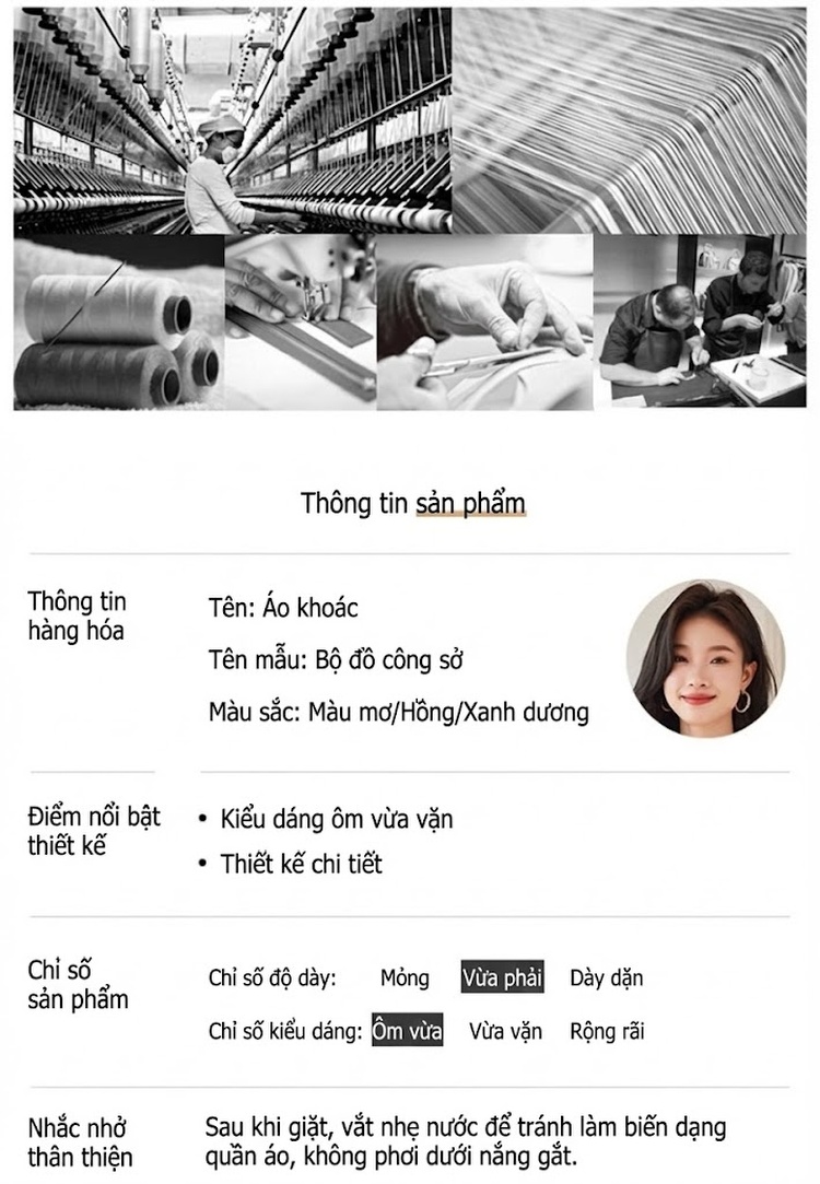 Áo Khoác Blazer Nữ Tay Lỡ Dáng Ngắn Không Cổ Phong Cách Tiểu Thư Màu Kem, Hồng, Xanh Dương chi tiết 5
