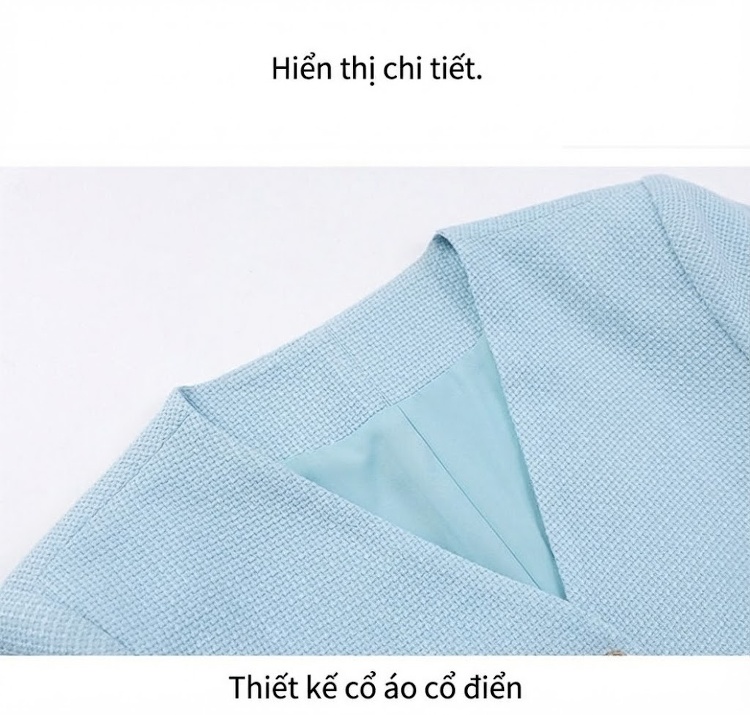 Áo Khoác Blazer Nữ Tay Lỡ Dáng Ngắn Không Cổ Phong Cách Tiểu Thư Màu Kem, Hồng, Xanh Dương chi tiết 22